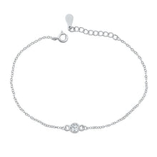 Load image into Gallery viewer, Sterling Silver Rhodium Plated Solitaire Clear CZ Bracelet-6.5 + 1 inch extension