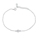 Sterling Silver Rhodium Plated Solitaire Clear CZ Bracelet-6.5 + 1 inch extension