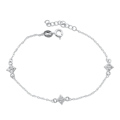 Sterling Silver Rhodium Plated Clear CZ Bracelet-6.5 + 1 inch extension