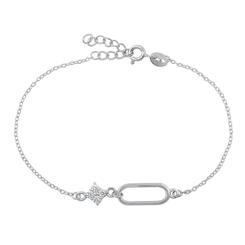 Sterling Silver Rhodium Plated CZ Bracelet-6.5 + 1 inch extension