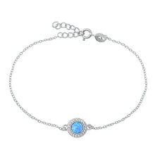 Load image into Gallery viewer, Sterling Silver Rhodium Plated Blue Lab Opal and Clear CZ Bracelet-6.5+ 1 inch extension