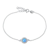 Sterling Silver Rhodium Plated Blue Lab Opal and Clear CZ Bracelet-6.5+ 1 inch extension