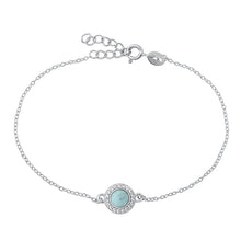 Load image into Gallery viewer, Sterling Silver Rhodium Plated Genuine Larimar and Clear CZ Bracelet-6.5+ 1 inch extension