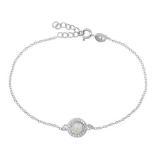 Load image into Gallery viewer, Sterling Silver Rhodium Plated Moonstone and Clear CZ Bracelet-6.5+ 1 inch extension