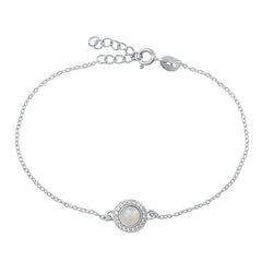 Sterling Silver Rhodium Plated Moonstone and Clear CZ Bracelet-6.5+ 1 inch extension