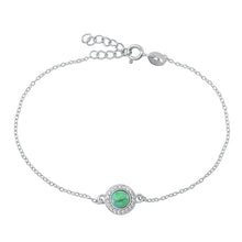 Load image into Gallery viewer, Sterling Silver Rhodium Plated Genuine Turquoise and Clear CZ Bracelet-6.5+ 1 inch extension