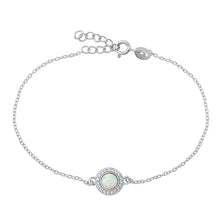 Load image into Gallery viewer, Sterling Silver Rhodium Plated White Lab Opal and Clear CZ Bracelet-6.5+ 1 inch extension