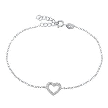 Load image into Gallery viewer, Sterling Silver Rhodium Plated Heart Clear CZ Bracelet-6.5 + 1 inch extension