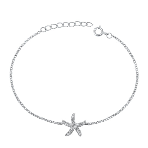 Sterling Silver Rhodium Plated Starfish Clear CZ Assorted Bracelet
