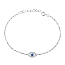 Load image into Gallery viewer, Sterling Silver Rhodium Plated Eye Blue And Clear CZ Assorted Bracelet