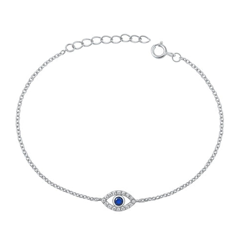 Sterling Silver Rhodium Plated Eye Blue and Clear CZ Assorted Bracelet, 6.5