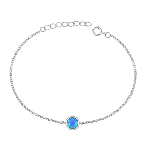 Sterling Silver Rhodium Plated Blue Lab Opal Bracelet-6.5+ 1 inch extension