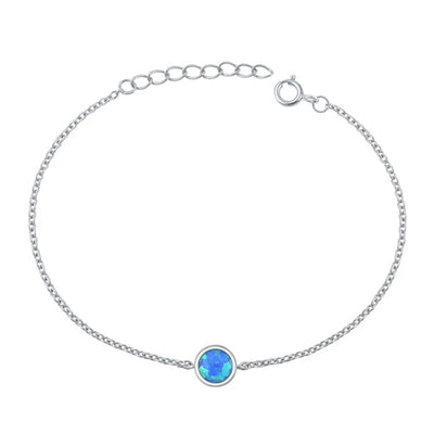 Sterling Silver Rhodium Plated Blue Lab Opal Bracelet-6.5+ 1 inch extension