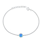 Sterling Silver Rhodium Plated Blue Lab Opal Bracelet-6.5+ 1 inch extension