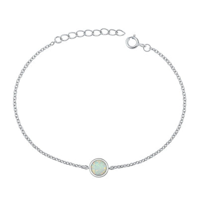 Sterling Silver Rhodium Plated White Lab Opal Bracelet-6.5+ 1 inch extension