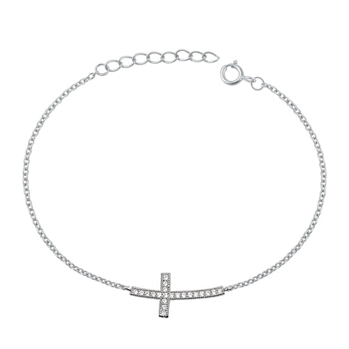 Sterling Silver Rhodium Plated Cross Clear CZ Assorted Bracelet