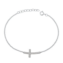 Load image into Gallery viewer, Sterling Silver Rhodium Plated Cross Clear CZ Assorted Bracelet