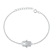 Load image into Gallery viewer, Sterling Silver Rhodium Plated Hamsa and Star of David Clear CZ Bracelet-6.5 + 1 inch extension