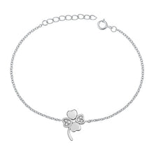 Load image into Gallery viewer, Sterling Silver Rhodium Plated Clover Clear CZ Bracelet-6.5 + 1 inch extension