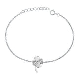 Sterling Silver Rhodium Plated Clover Clear CZ Bracelet-6.5 + 1 inch extension