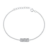 Sterling Silver Rhodium Plated Dice Clear CZ Bracelet-6.5 + 1 inch extension