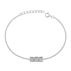 Sterling Silver Rhodium Plated Dice Clear CZ Bracelet-6.5 + 1 inch extension