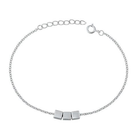 Sterling Silver Rhodium Plated Blocks Bracelet-6.5 + 1 inch extension