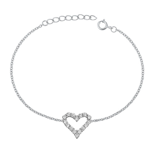Sterling Silver Rhodium Plated Heart Clear CZ Assorted Bracelet