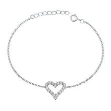 Load image into Gallery viewer, Sterling Silver Rhodium Plated Heart Clear CZ Assorted Bracelet