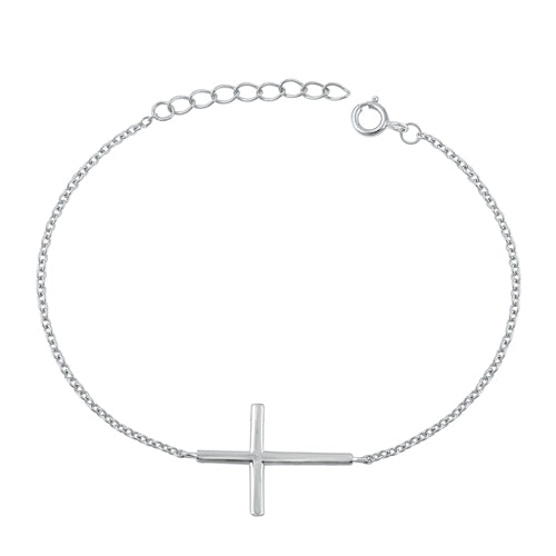 Sterling Silver Rhodium Plated Cross Bracelet-6.5 + 1 inch extension