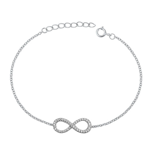 Sterling Silver Rhodium Plated Infinity Clear CZ Bracelet-6.5 + 1 inch extension