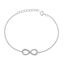 Load image into Gallery viewer, Sterling Silver Rhodium Plated Infinity Clear CZ Bracelet-6.5 + 1 inch extension