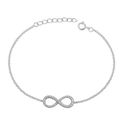 Sterling Silver Rhodium Plated Infinity Clear CZ Bracelet-6.5 + 1 inch extension