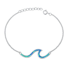 Load image into Gallery viewer, Sterling Silver Rhodium Plated Waves Blue Lab Opal Bracelet-7+ 1 inch extension