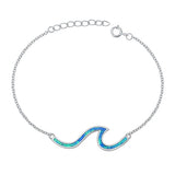 Sterling Silver Rhodium Plated Waves Blue Lab Opal Bracelet-7+ 1 inch extension
