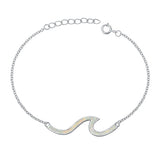 Sterling Silver Rhodium Plated Waves White Lab Opal Bracelet-7+ 1 inch extension