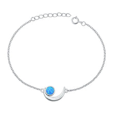 Load image into Gallery viewer, Sterling Silver Rhodium Plated Crescent Moon Blue Lab Opal Bracelet-7+ 1 inch extension