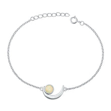 Load image into Gallery viewer, Sterling Silver Rhodium Plated Crescent Moon White Lab Opal Bracelet-7+ 1 inch extension