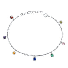 Load image into Gallery viewer, Sterling Silver Rhodium Plated Multi Colored CZs Bracelet-6.5 + 1 inch extension