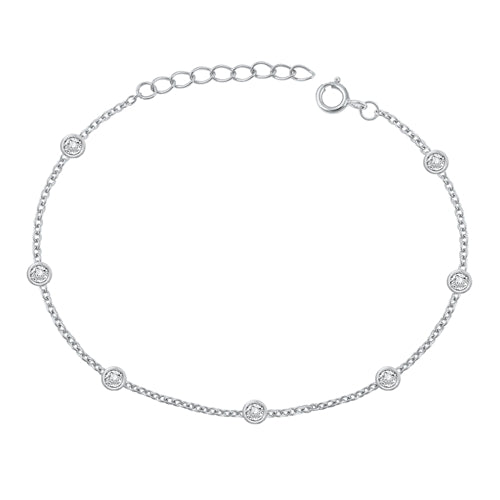 Sterling Silver Rhodium Plated Round Clear CZ Fancy Bracelet