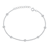 Sterling Silver Rhodium Plated Round Clear CZ Fancy Bracelet