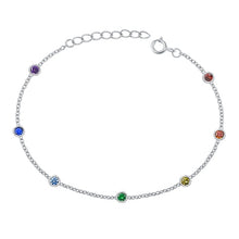 Load image into Gallery viewer, Sterling Silver Rhodium Plated Round Multi Colored CZ Assorted Bracelet