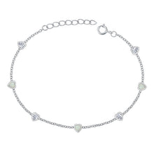 Load image into Gallery viewer, Sterling Silver Rhodium Plated Hearts Clear CZ And White Lab Opal Bracelet Length-6.5+1inch