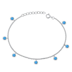 Sterling Silver Rhodium Plated Round Blue Lab Opal Bracelet Length-6.5+1inch, Charm Height-4mm
