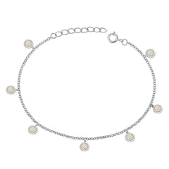 Sterling Silver Rhodium Plated Round White Lab Opal Bracelet Length-6.5+1inch, Charm Height-4mm