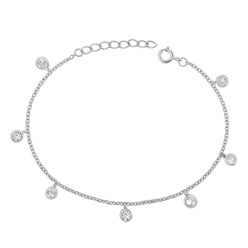 Sterling Silver Rhodium Plated Round Clear CZ Assorted Bracelet