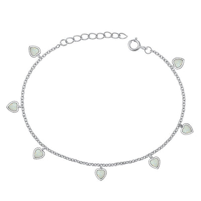 Sterling Silver Rhodium Plated Heart White Lab Opal Bracelet Length-6.5+1inch