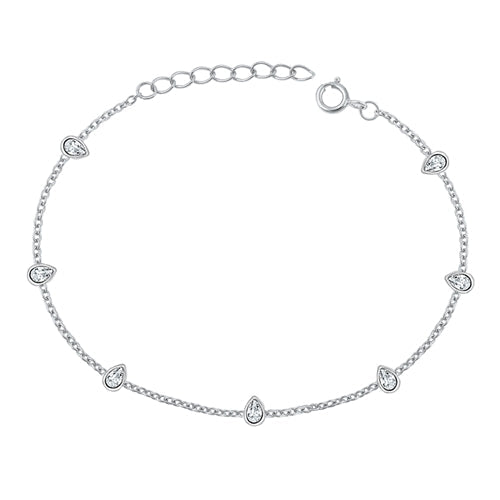 Sterling Silver Rhodium Plated Teardrop Clear CZ Assorted Bracelet