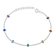 Load image into Gallery viewer, Sterling Silver Rhodium Plated Teardrop Multi Colored CZ Assorted Bracelet