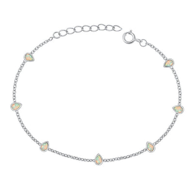 Sterling Silver Rhodium Plated Pear White Lab Opal Bracelet Length-6.5+1inch